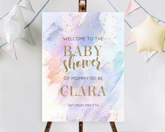 Pastel Baby Shower Welcome Sign Pastel Rainbow Welcome Sign Colorful Rainbow Confetti Watercolor Glitter Décor Pastel  Welcome Sign D10583