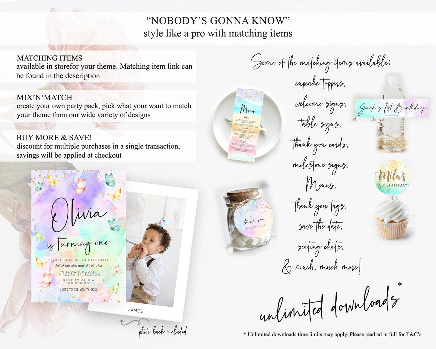 Pastel Butterfly Birthday Invitation Butterfly Birthday Invitation Whimsical Butterfly Enchanted Garden 1st 2nd Birthday Invitation D23203