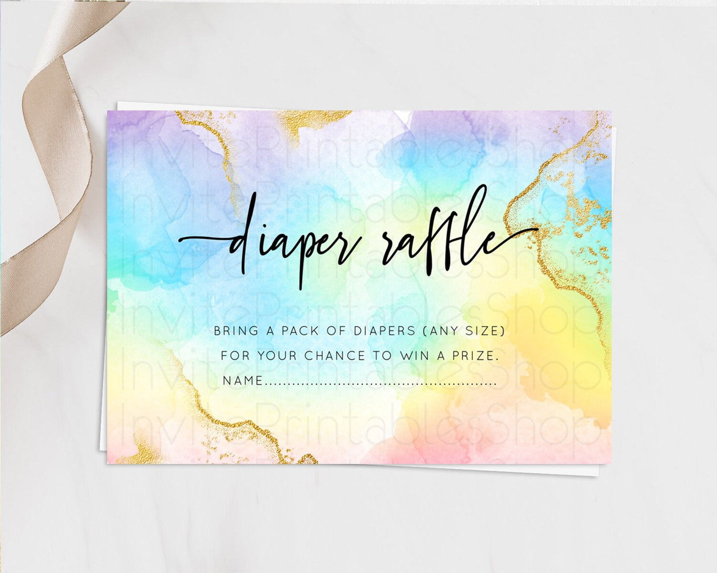 Pastel Diaper Raffle Card Pastel Rainbow Diaper Raffle Insert Colorful Ombre Watercolor Diaper Ticket Confetti Glitter Raffle Game D10588