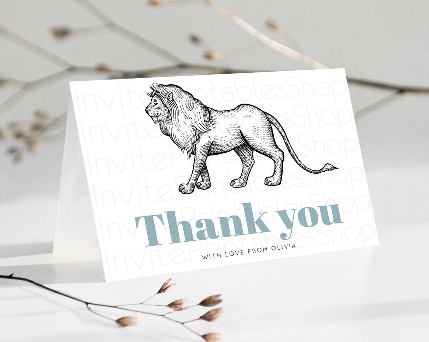 Lion Thank You Lion Thank You Card Lion Party Birthday Thank You Card Safari Lion Cards Dried Palm Fern Lion Teacher Thank You Cards D10246