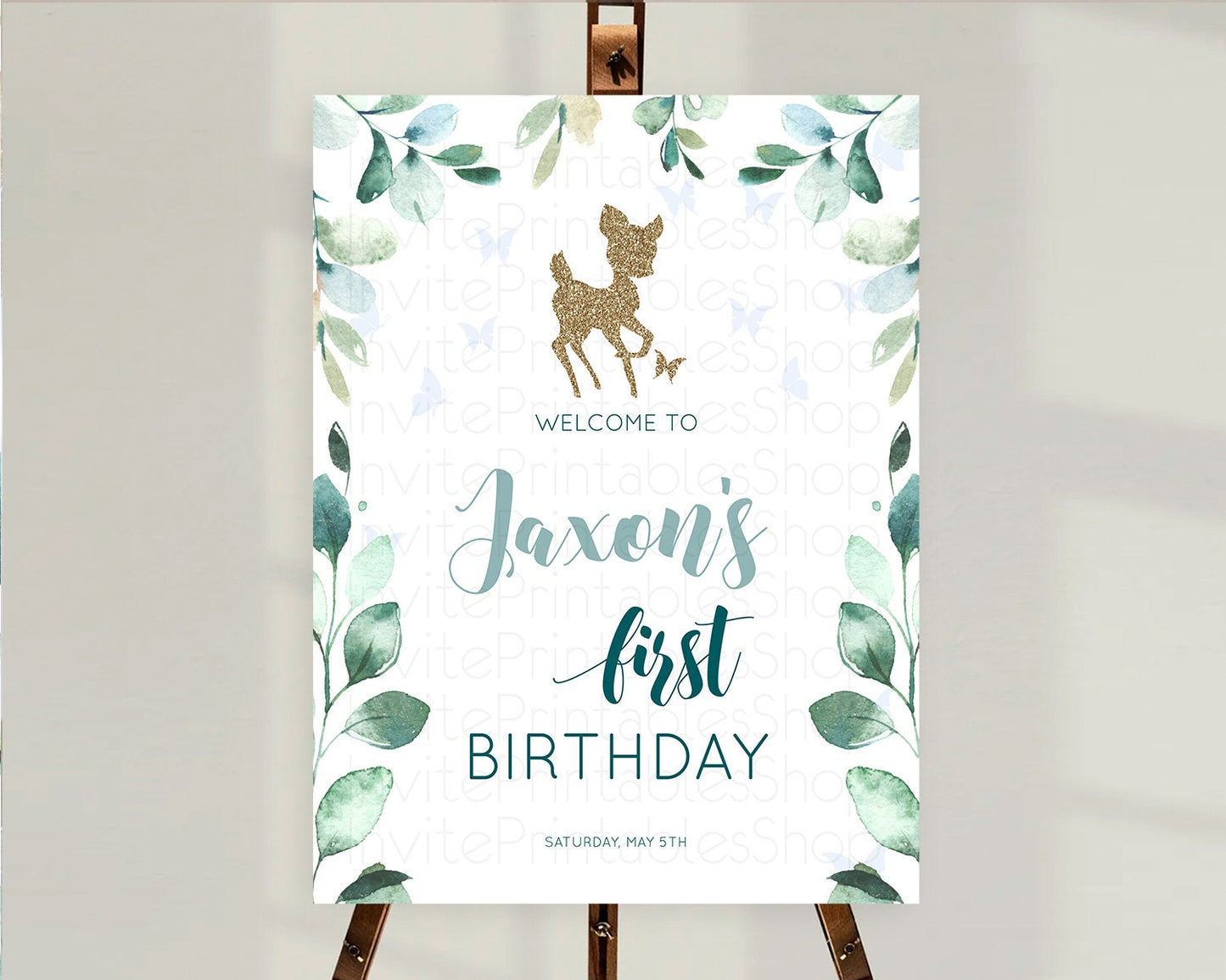 Fawn Welcome Sign Deer Welcome Board Floral Deer Welcome Poster Enchanted Forest Butterfly Pastel Floral First Birthday Welcome Sign D10882