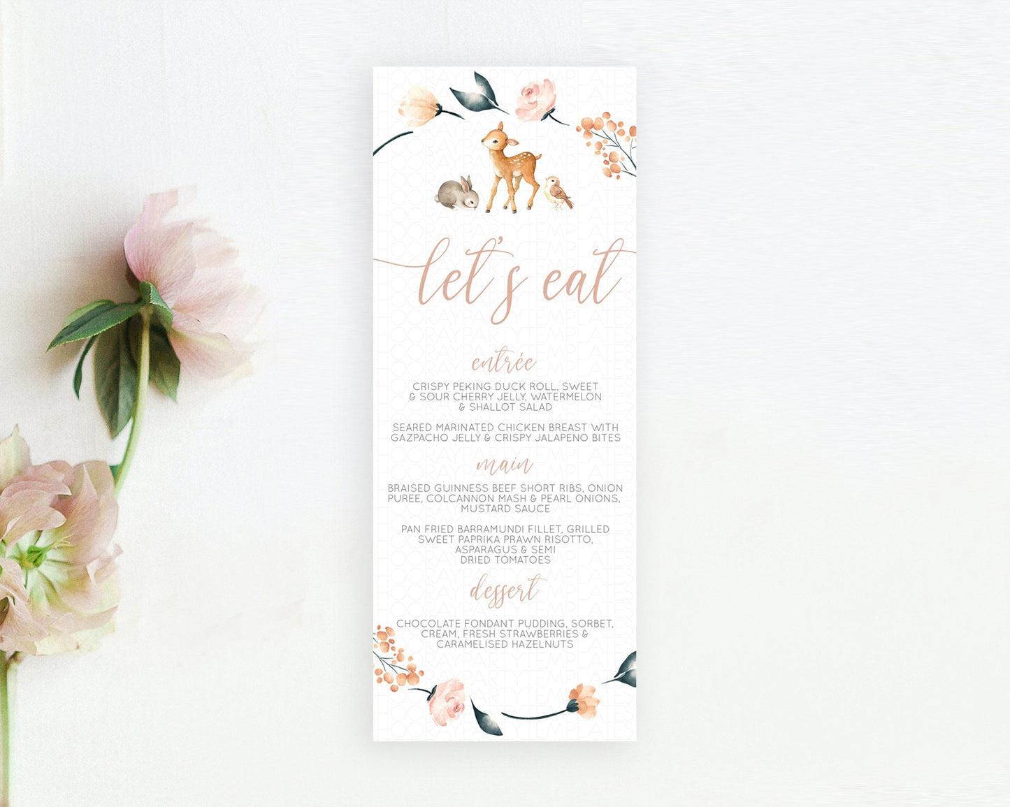 Fawn Menu Deer Menu Template Pastel Floral Deer Table Decor Enchanted Forest Butterfly Floral Dinner Dessert Menu Party Food Menu D10241