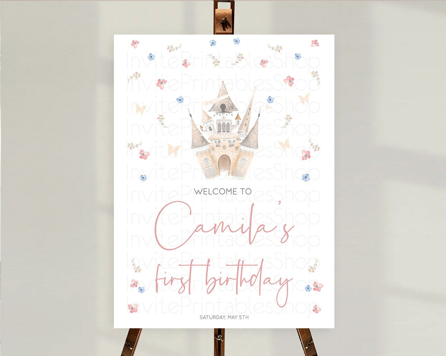 Princess Birthday Welcome Sign Castle Welcome Board Secret Garden Enchanted Castle Pastel Floral Garden First Birthday Welcome Sign D10364