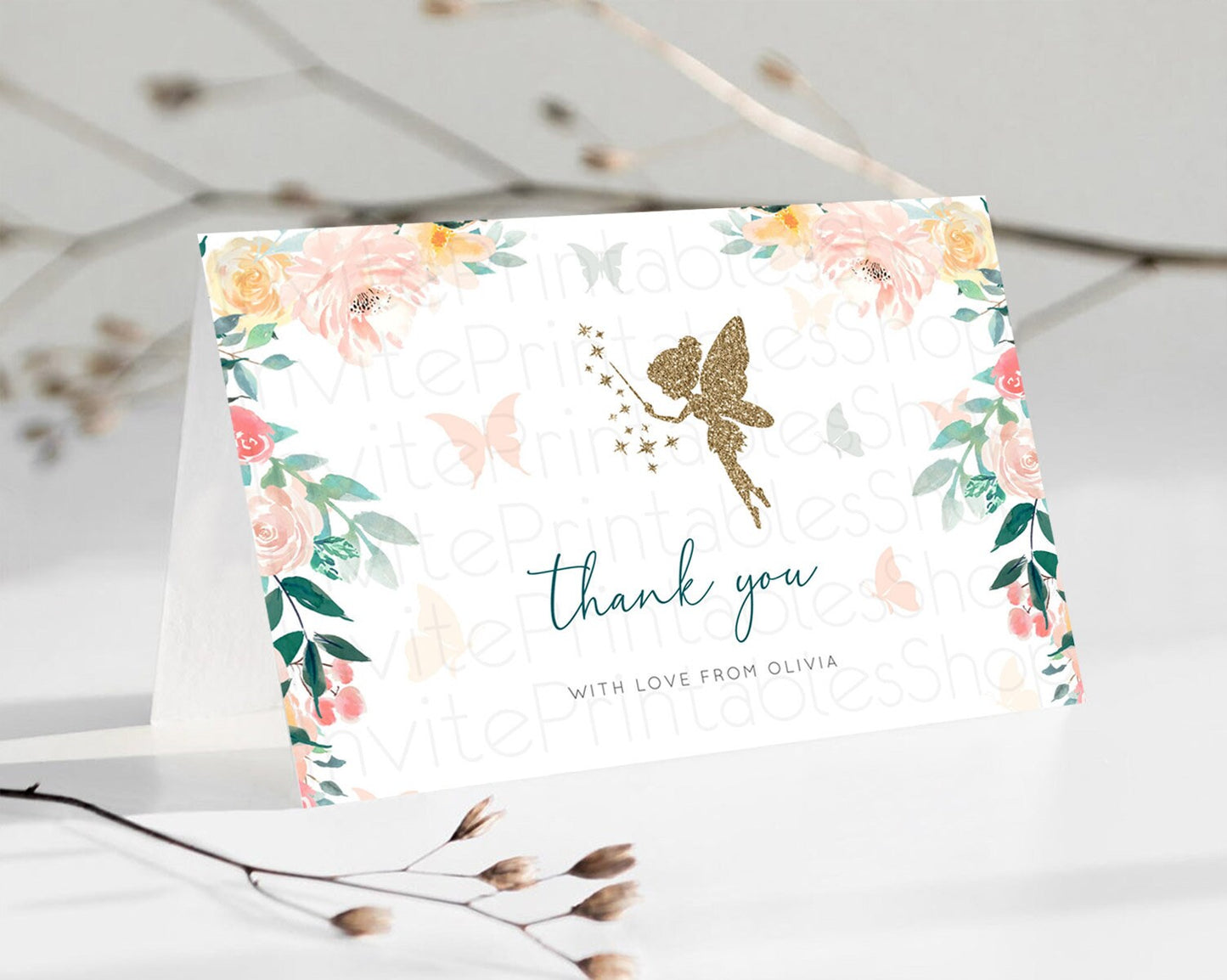 Editable Fairy Thank You Fairy Thank You Card Enchanted Garden Pastel Butter