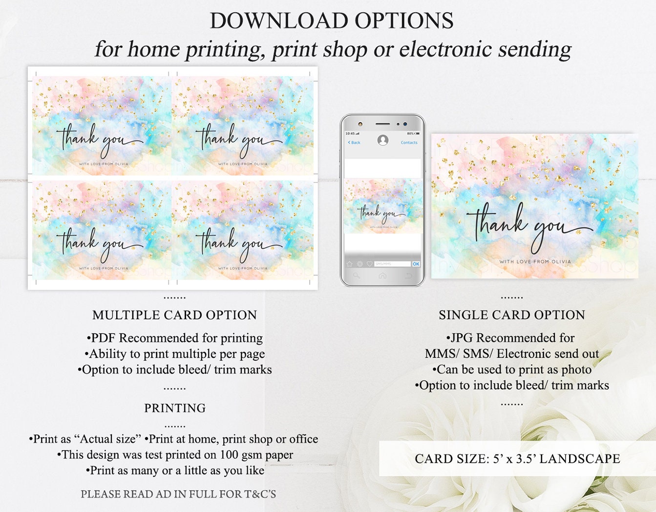 Pastel Rainbow Thank you Colorful Watercolor Folded Gift Cards Custom Note Message Glitter Birthday Engaged Baby Shower Wedding Guests 276v3