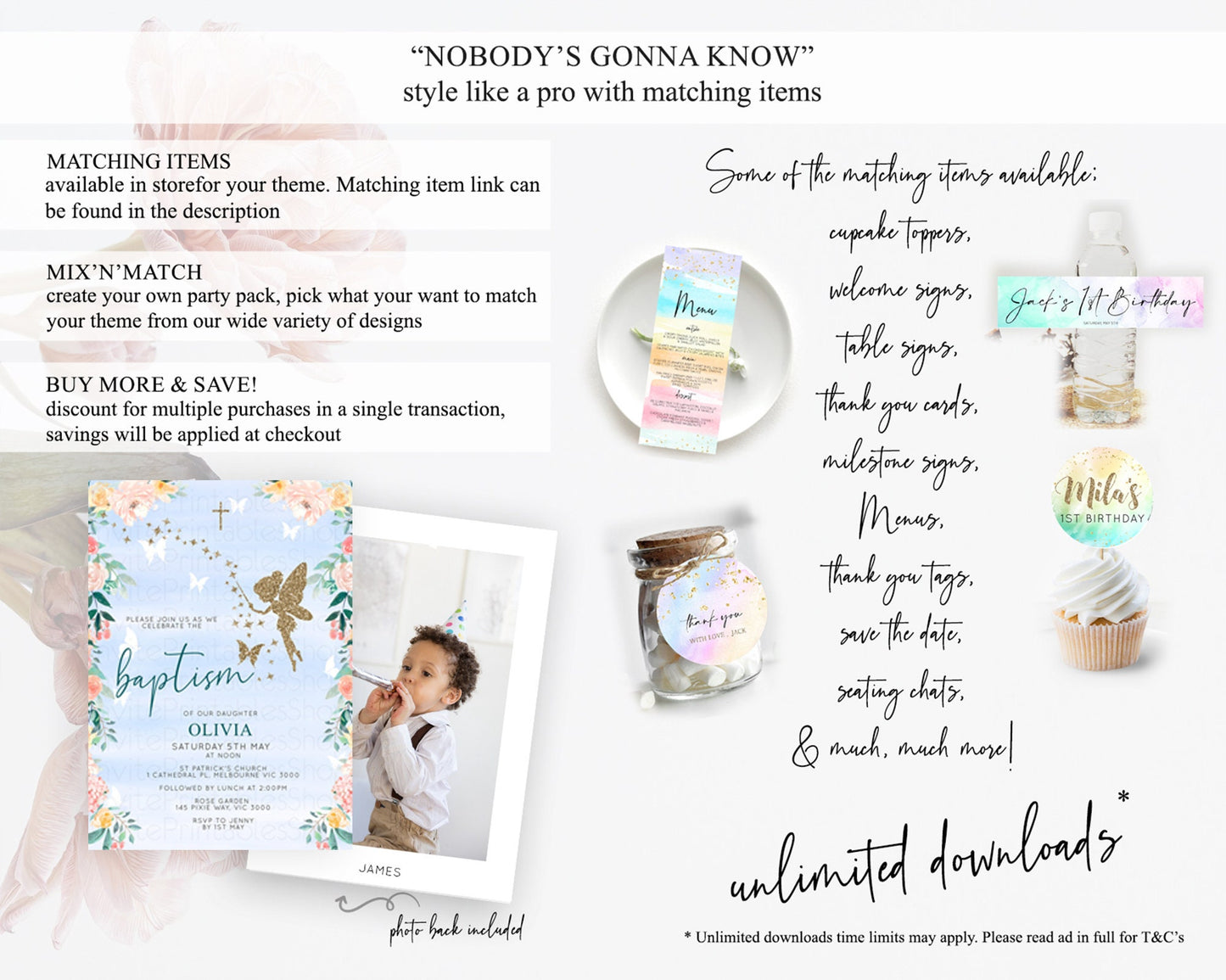 Fairy Baptism Invitation Fairy Baptism 1st Birthday Invitation Enchanted Secret Garden Christening Invite Pastel Floral Butterfly D10794