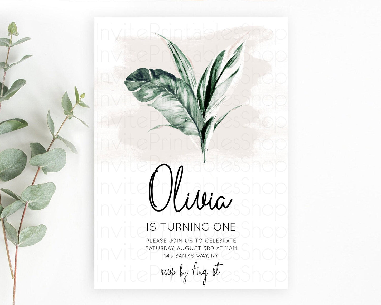 Tropical Invitation Tropical Birthday Invitation Tropical Floral Invitation Palm Leaf Fern Invite Frangipani White Orchid Invitation D11051