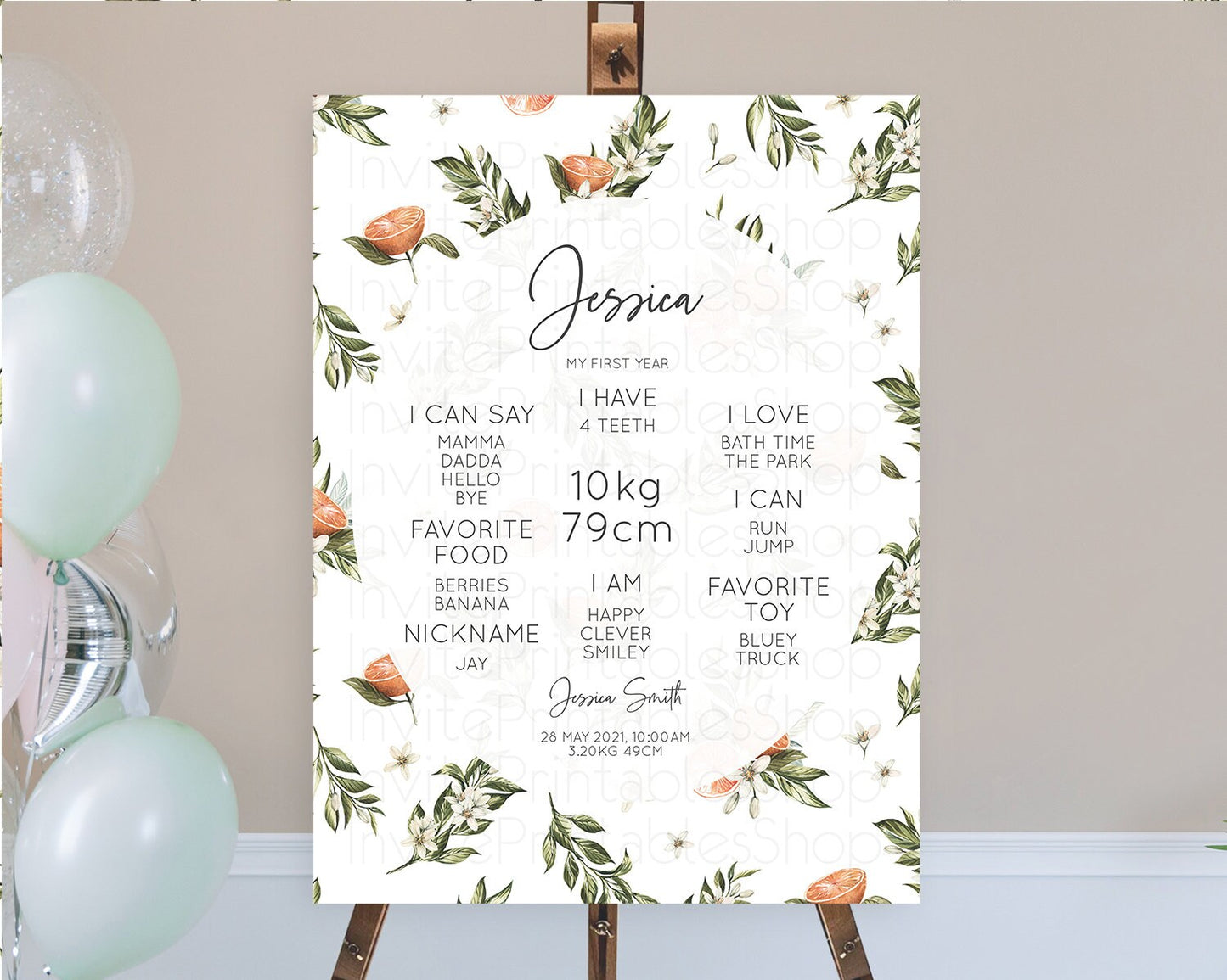 Citrus First Birthday Milestone Board Lemon Milestone Poster Orange Milestone Poster Citrus Floral Décor 1st Birthday Welcome Sign D10545