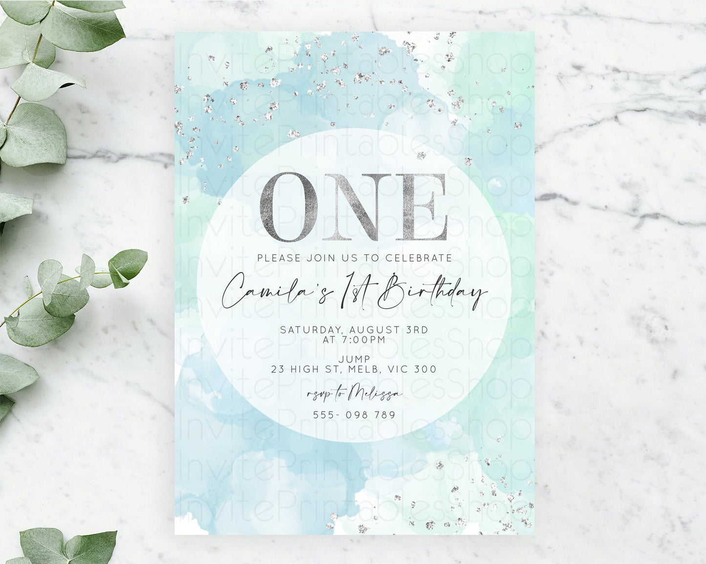 Rainbow Birthday Invitation Colorful Pastel Watercolor Silver Glitter Sprinkles Ombre Pastel Invitation 1st 2nd 3rd First Birthday D10630