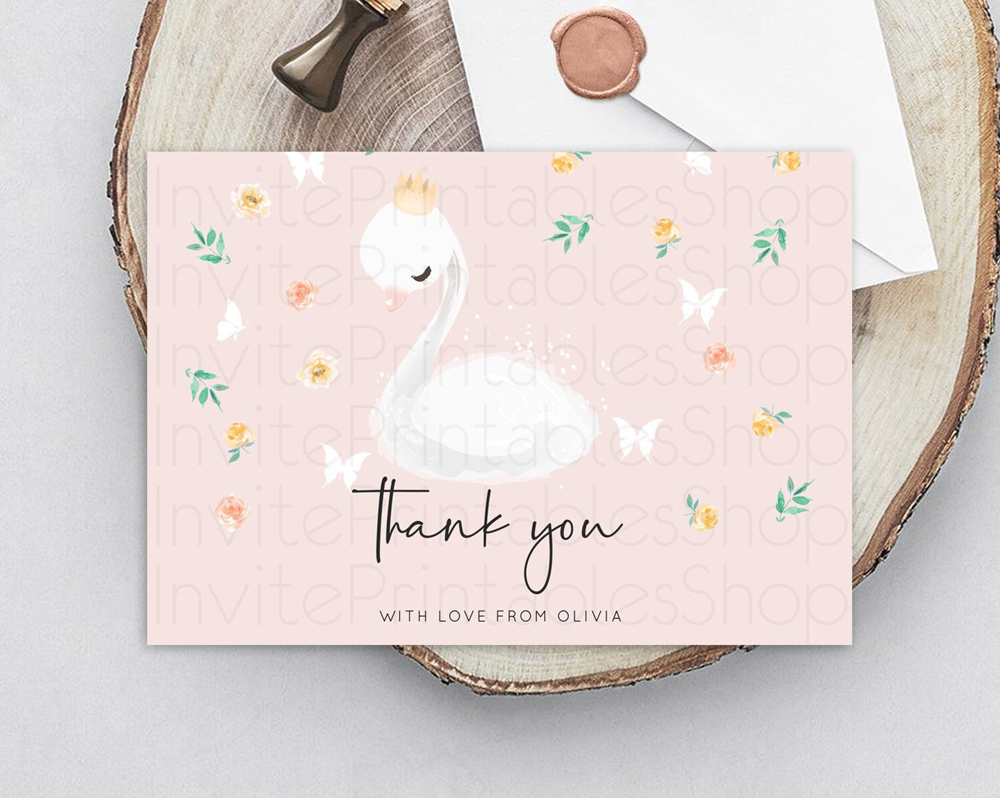 Swan Thank You Swan Princess Ballet Thank You Card Swan Lake Birthday Thank You Cards Secret Garden Pastel Floral Teacher Thank You D10388