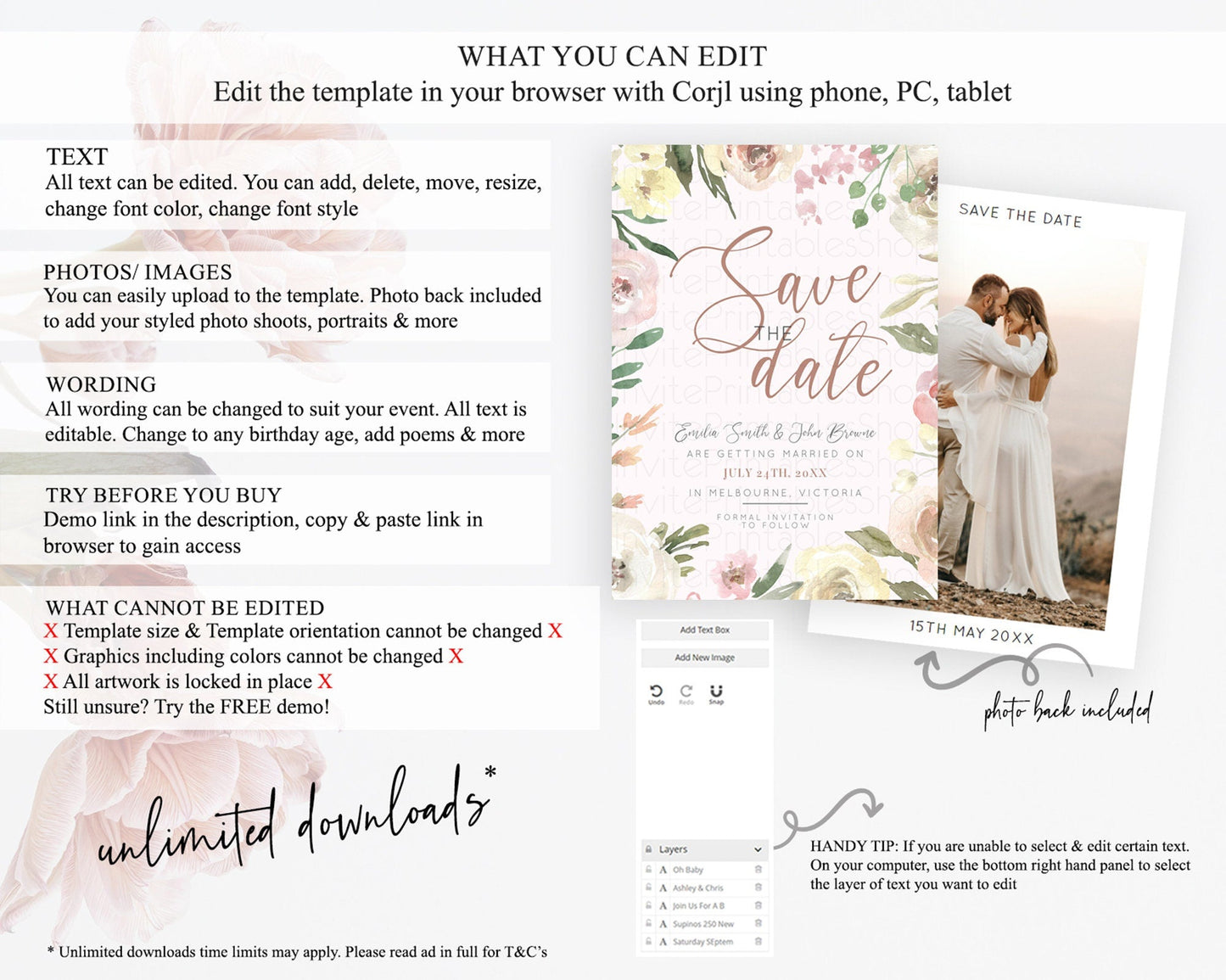 Wildflower Save The Date Template Secret Garden Save The Date Pastel Floral Garden Party Boho Flowers Birthday Baby Shower Wedding D10192