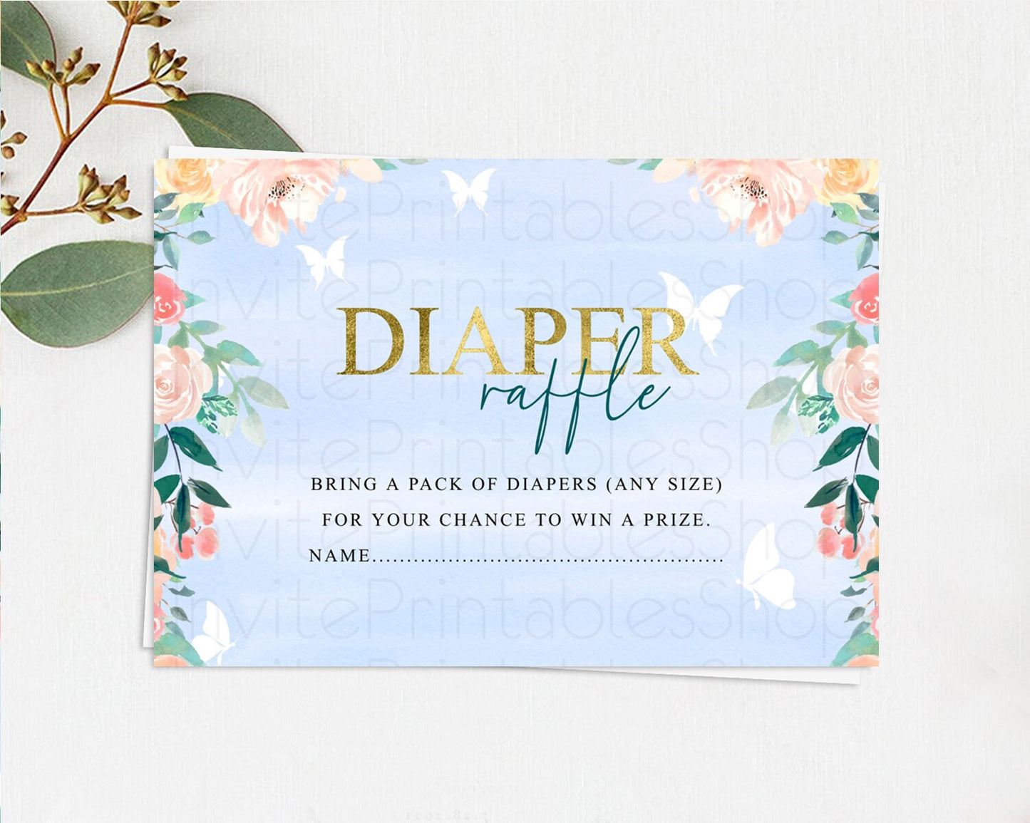 Secret Garden Diaper Raffle Card Boho Wildflower Diaper Raffle Insert Pastel Flower Garden Baby Shower Card Flower Raffle Game D10337