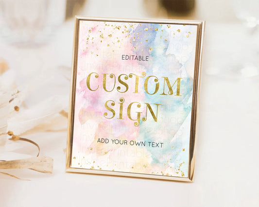 Editable Pastel Sign Ombre Table Sign Decor Pastel Ombre Rainbow Watercolor