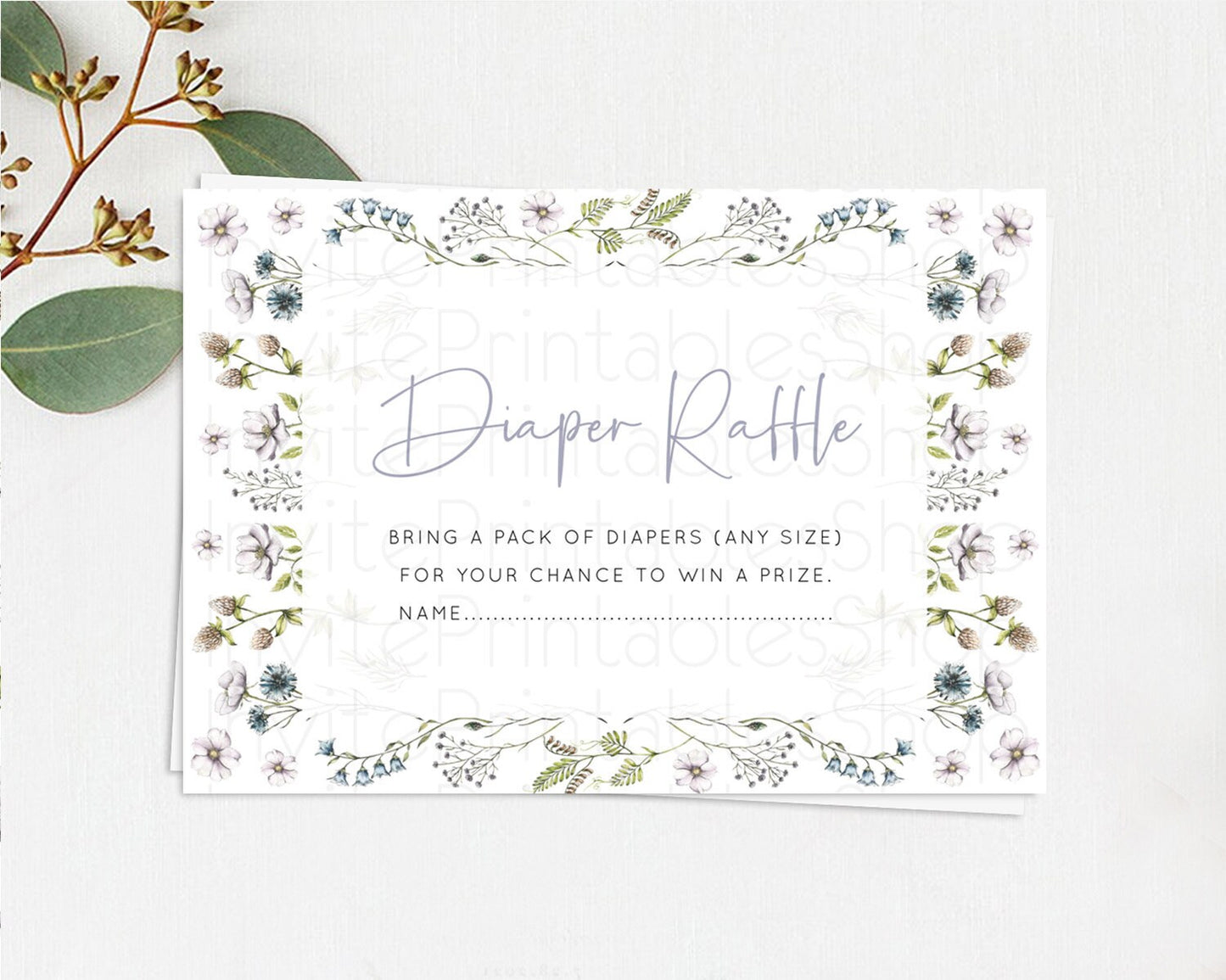 Editable Secret Garden Diaper Raffle Card Boho Wildflower Diaper Raffle Inse