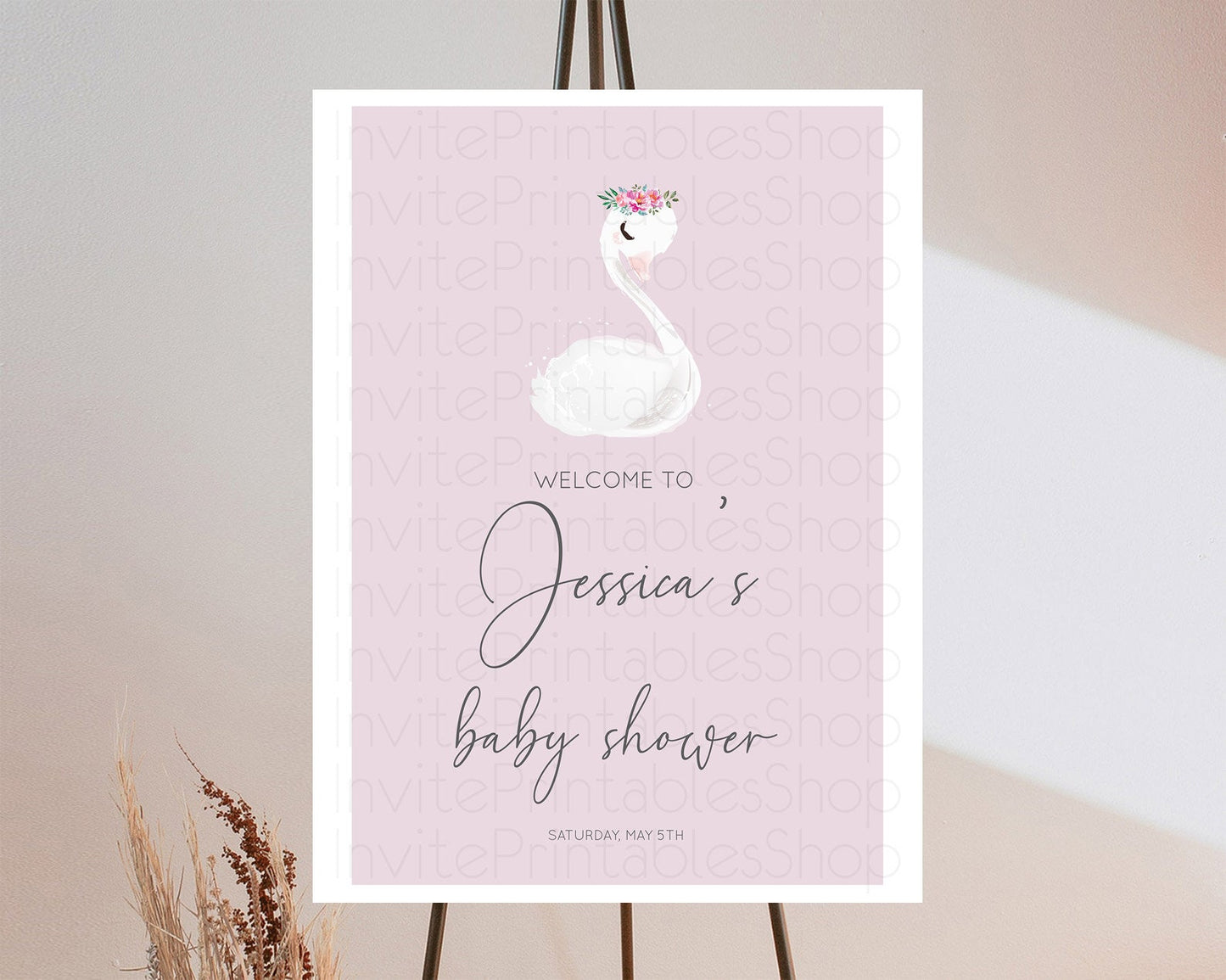 Swan Baby Shower Welcome Board Swan Princess Ballet Welcome Sign Enchanted Swan Lake Secret Garden Pastel Floral Swan Welcome Sign D10758