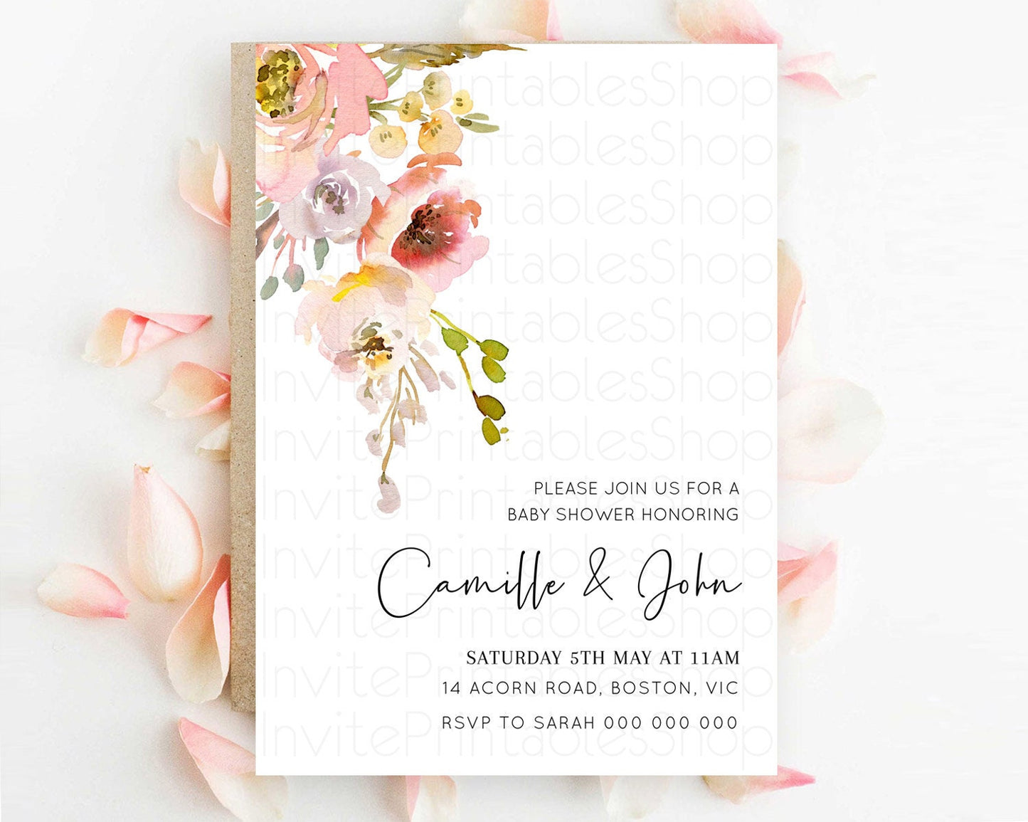 Wildflower Baby Shower Invitation Secret Garden Baby Shower Invitation Pastel Flowers Invite Enchanted Garden Shower Floral Theme D10194