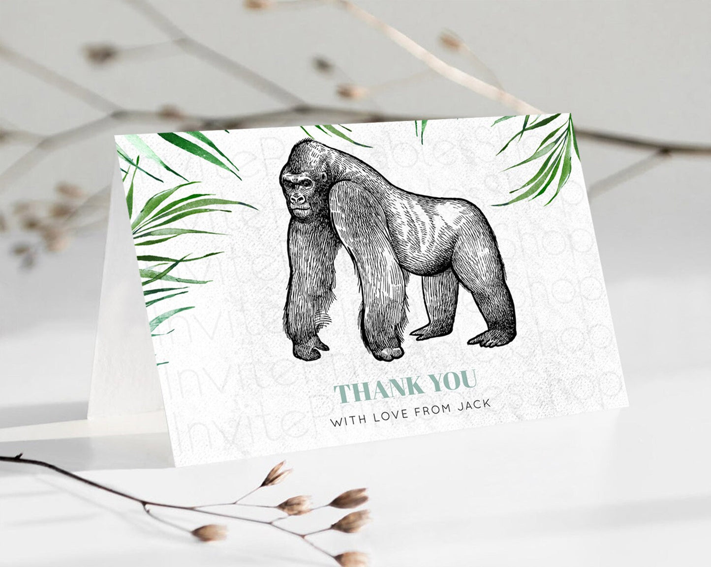 Gorilla Thank You Gorilla Thank You Card Gorilla Party Birthday Thank You Card Safari Card Template Gorilla Teacher Thank You Cards D10846