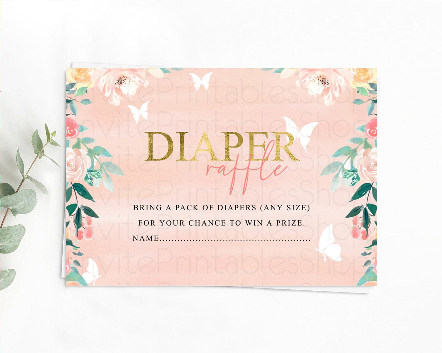 Editable Secret Garden Diaper Raffle Card Boho Wildflower Diaper Raffle Inse