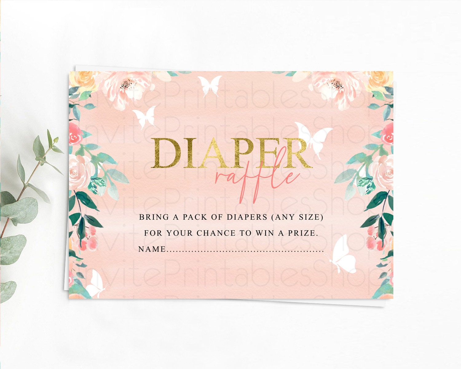 Editable Secret Garden Diaper Raffle Card Boho Wildflower Diaper Raffle Inse