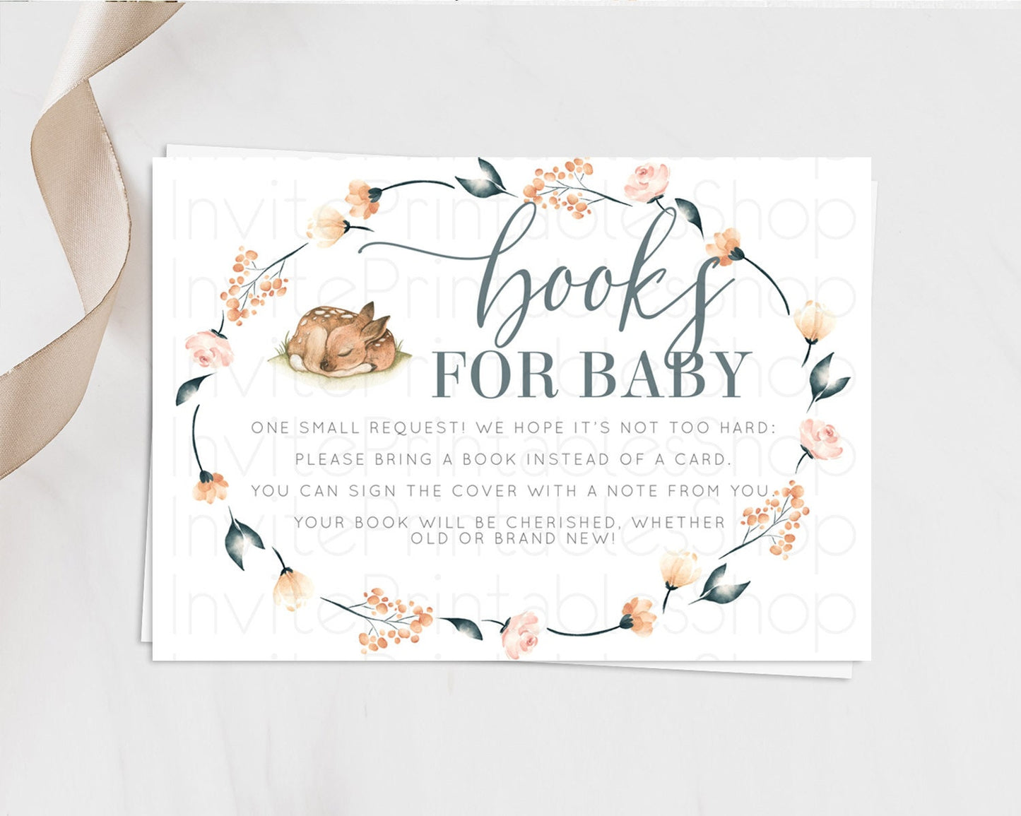 Fawn Books For Baby Card Deer Book Insert Floral Deer Book Card Enchanted Forest Butterfly Pastel Baby Shower Book Poem Request D10790