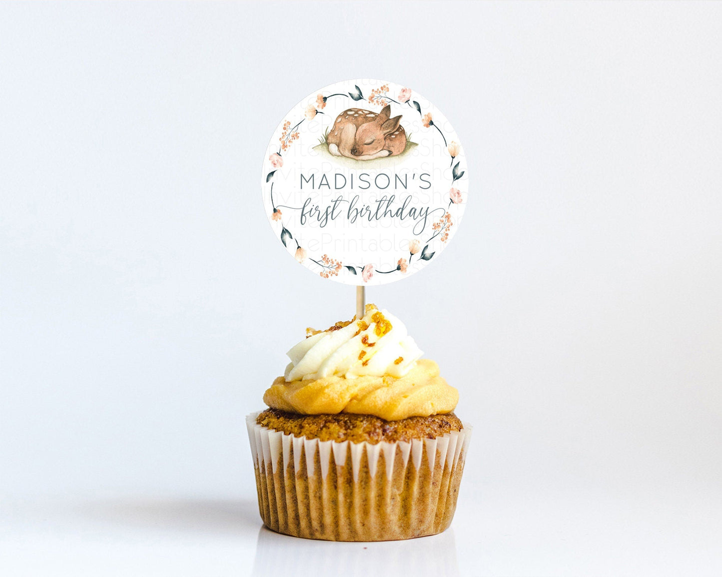 Fawn Cupcake Toppers Deer Cupcake Toppers Enchanted Forest Party Butterfly Pastel Flowers Woofland Cupcake Toppers First Birthday D10790