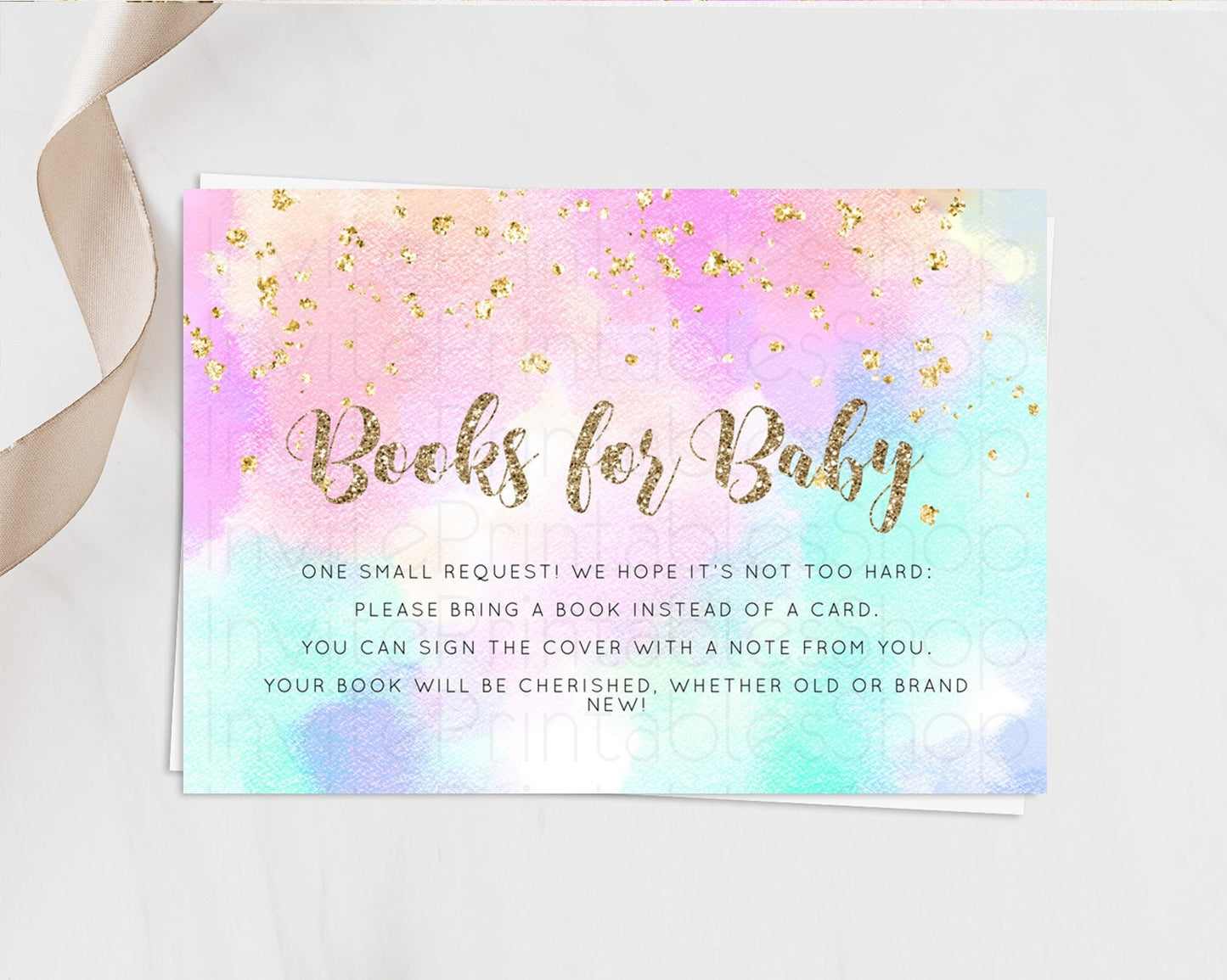 Pastel Books For Baby Card Pastel Rainbow Book Insert Colorful Ombre Watercolor Book Card Confetti Glitter Baby Book Poem Request D10669