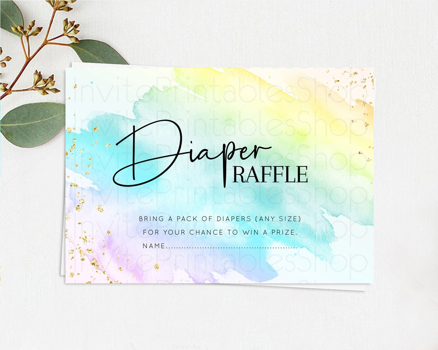 Pastel Diaper Raffle Card Pastel Rainbow Diaper Raffle Insert Colorful Ombre Watercolor Diaper Ticket Confetti Glitter Raffle Game D10171