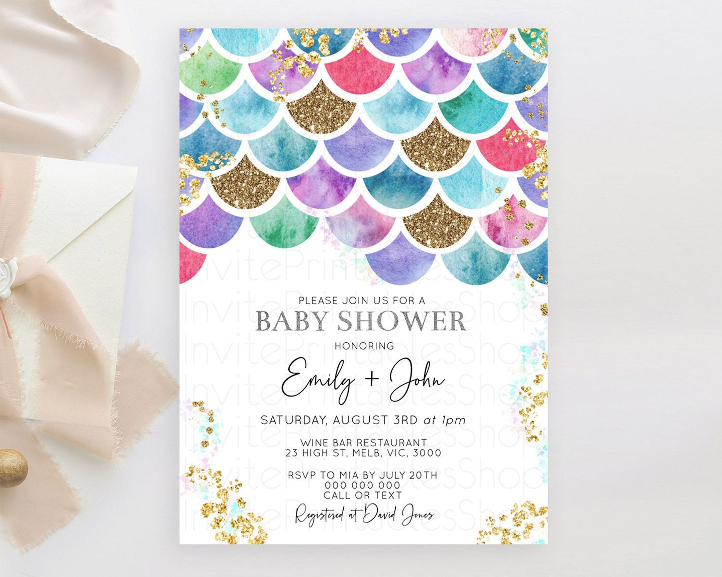 Rainbow Fish Baby Shower Invitation Rainbow Sea Baby Shower Invitation Watercolor Mermaid Invitation Under The Sea Invitation D10581