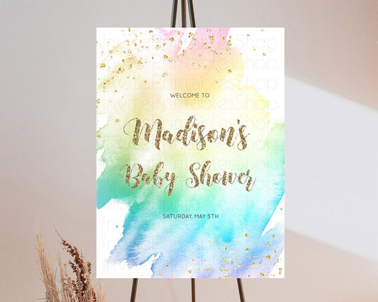 Editable Pastel Baby Shower Welcome Sign Pastel Rainbow Welcome Sign Colorfu