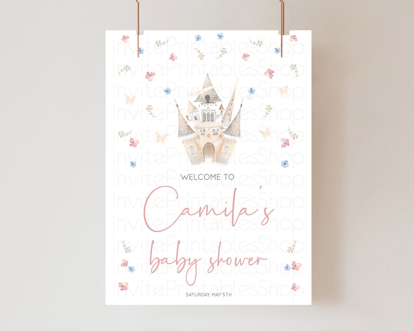 Princess Baby Shower Welcome Sign Castle Welcome Board Secret Garden Enchanted Castle Pastel Floral Garden Baby Shower Welcome Sign D10364