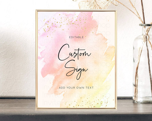 Editable Pink Watercolor Sign Pink Table Sign Decor Ombre Pink Watercolor Sp