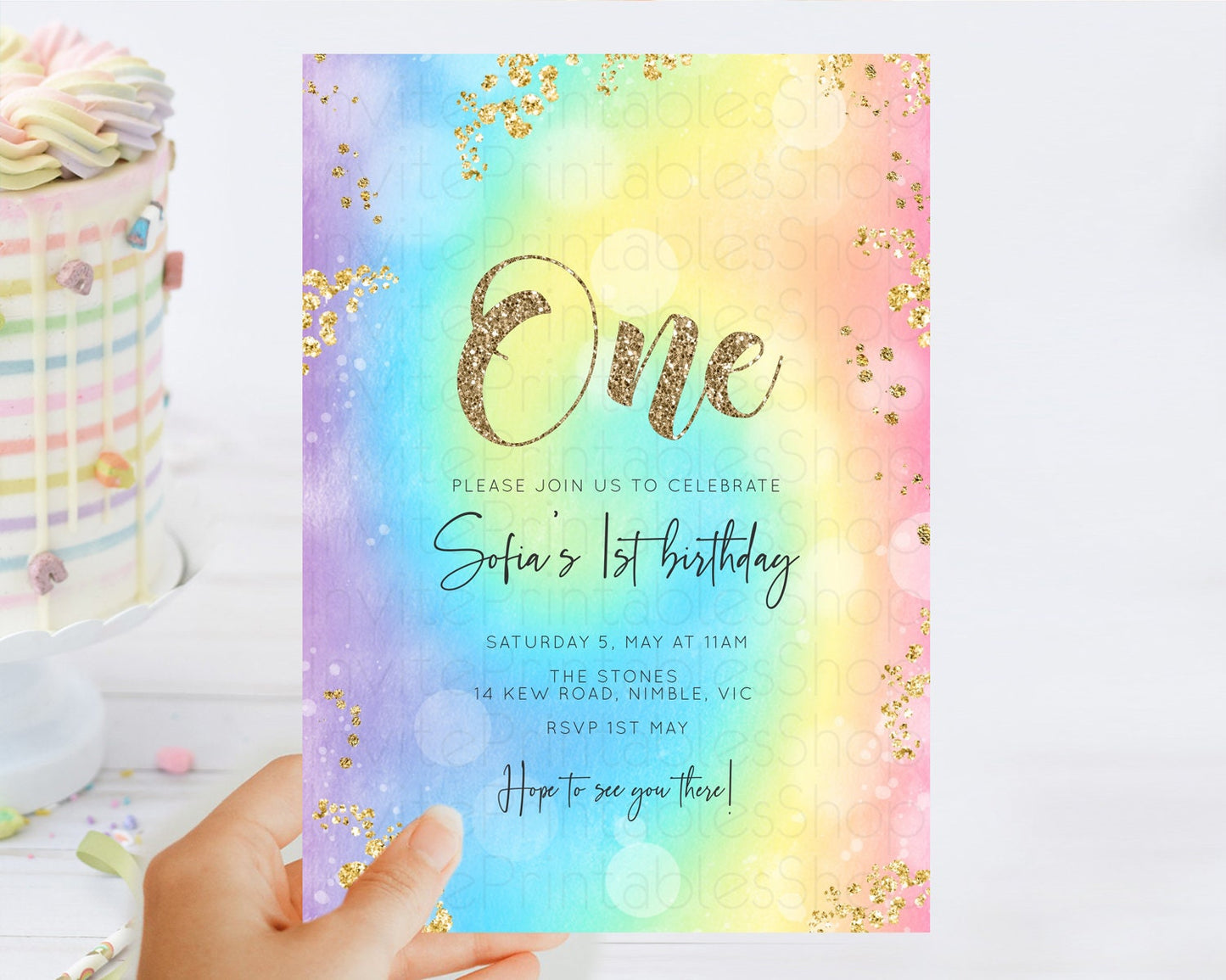 Tie Dye Invitation Rainbow Birthday Invitation Pastel Invitation Colorful Invitation Pastel Rainbow Party 3rd 2nd 1st First Birthday D10568