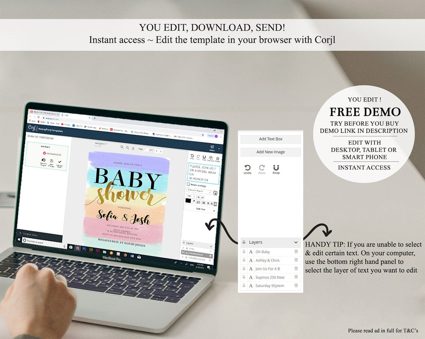 Pastel Baby Shower Invitation Rainbow Baby Shower Invitation Colorful Pastel Watercolor Invitation Gold Glitter Sprinkles Ombre D10510