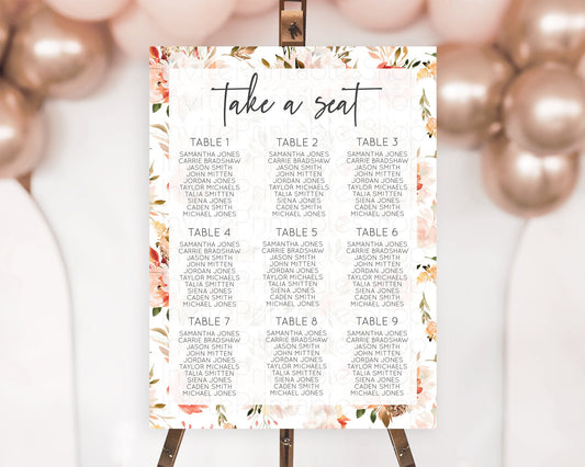 Editable Secret Garden Seating Chart Wildflower Seating Chart Pastel Flowers
