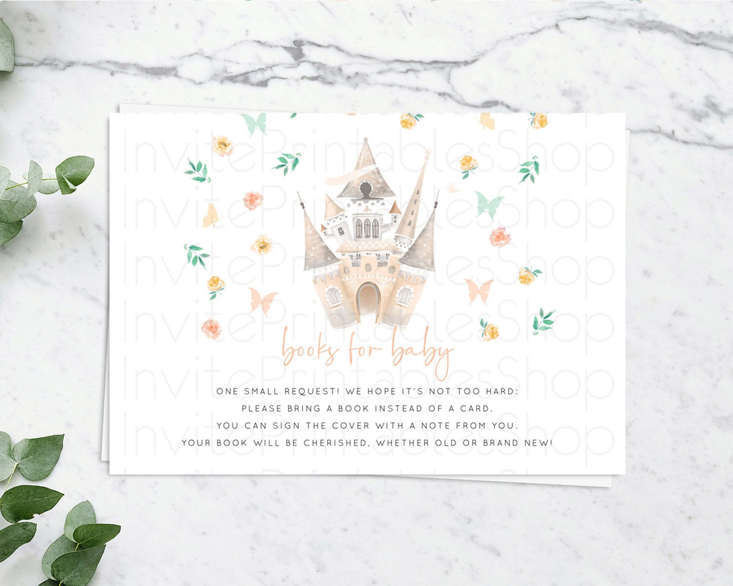 Princess Books For Baby Card Castle Book Card Insert Secret Garden Enchanted Castle Pastel Floral Garden Baby Shower Poem Request D10363