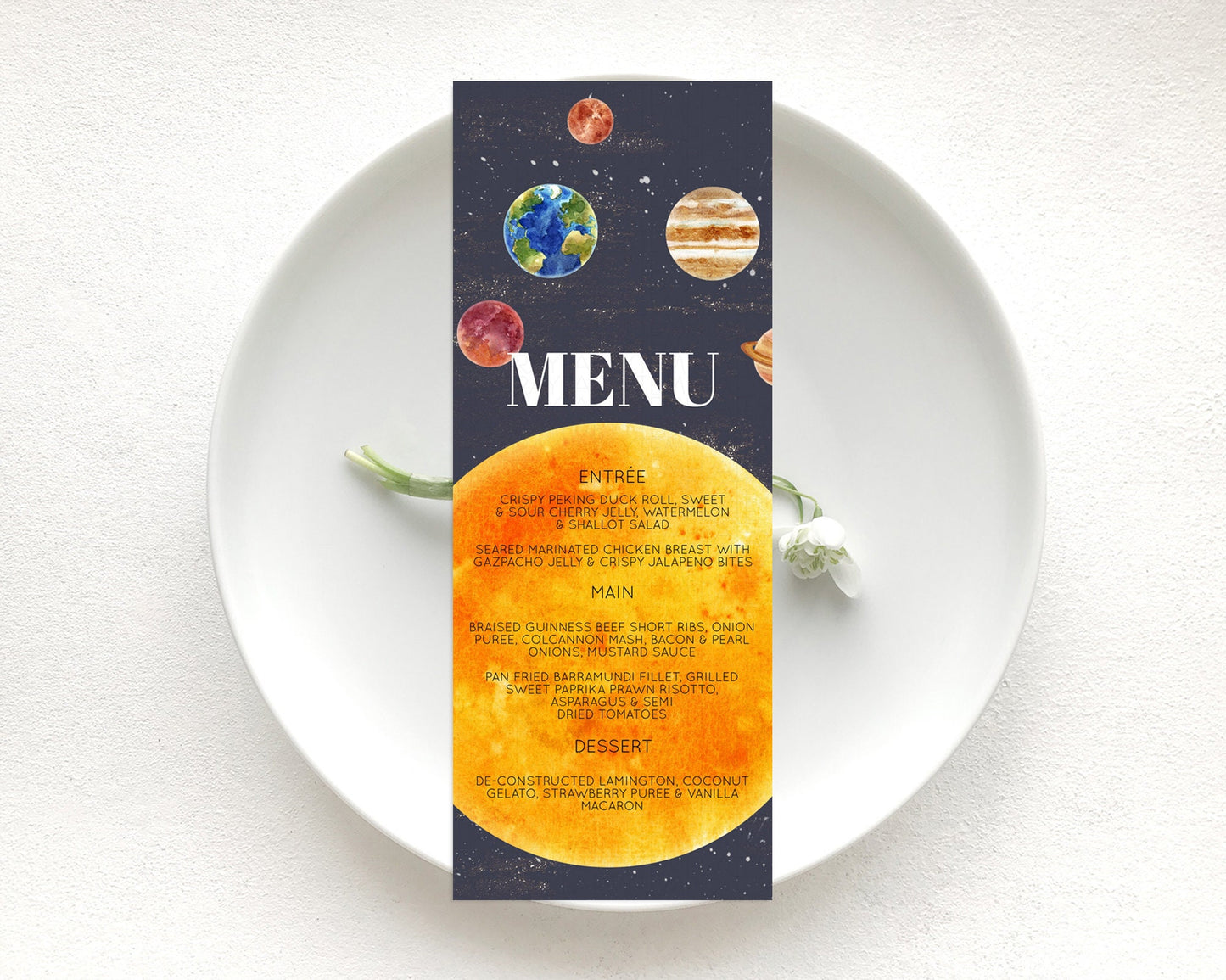 Space Menu Space Menu Template First Trip Around the Sun Table Decor Planets Solar System ONE year Food Menu Dinner Dessert Menu D10430