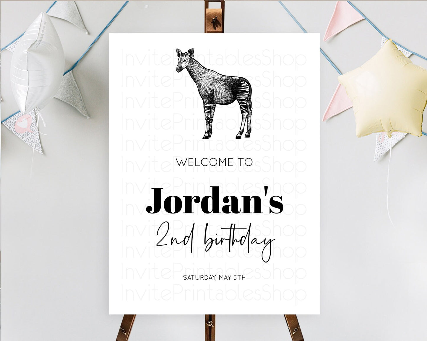 Okapi Welcome Sign Okapi Welcome Board Okapi Welcome Poster Dried Palm Fern Safari Party Decor Okapi First Birthday Welcome Sign D10283