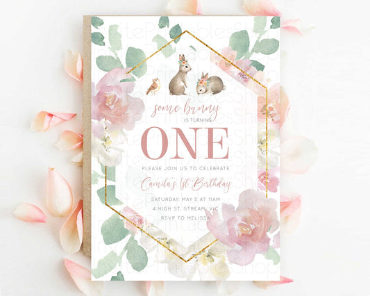 Editable Bunny Birthday Invitation Floral Bunny Invitation Pastel Bunny Invi