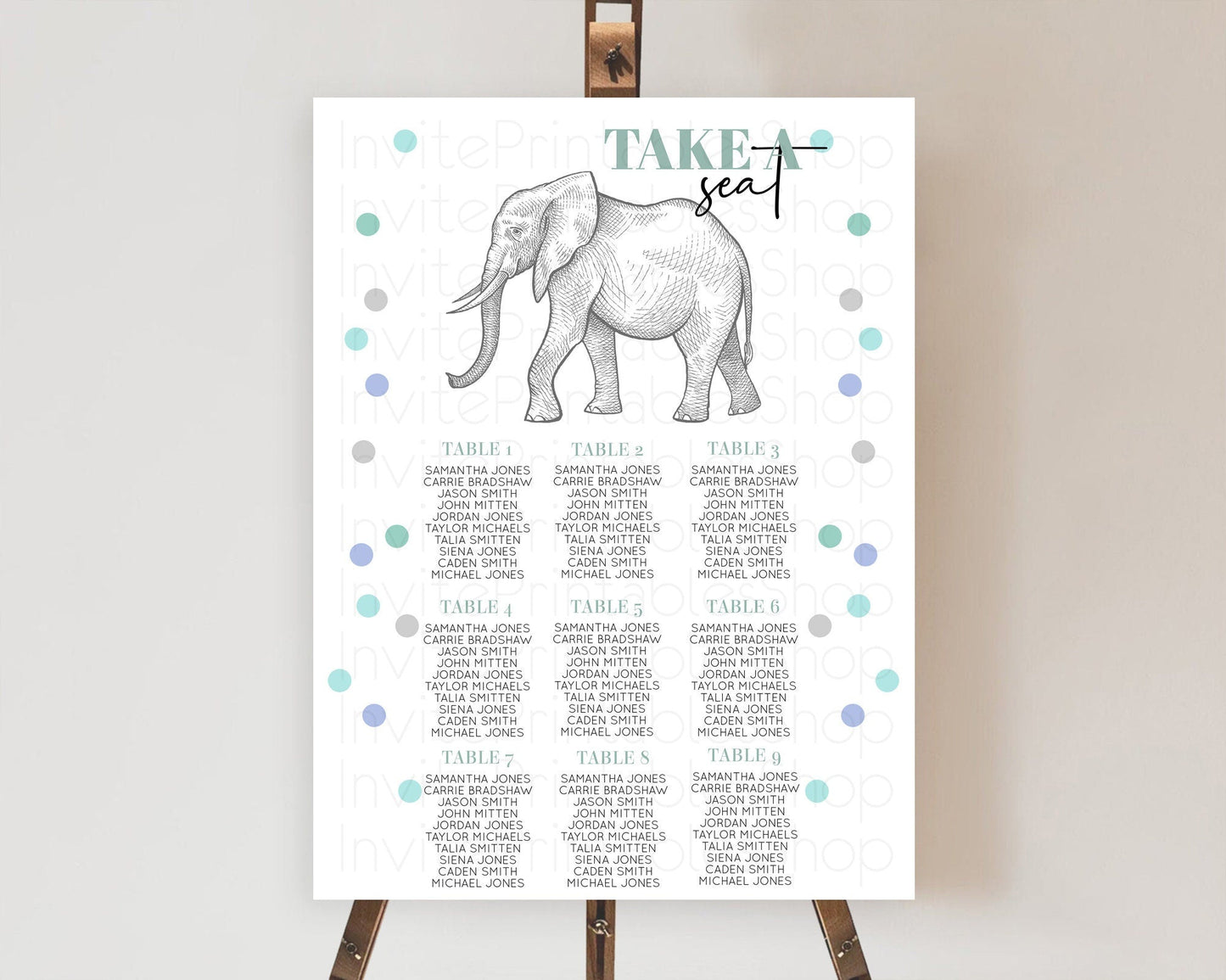 Elephant Seating Chart Elephant Seating Sign Elephant Party Safari Adventure Elephant Take A Seat Elephant Decor Zoo Fern Palm Leaf D10859
