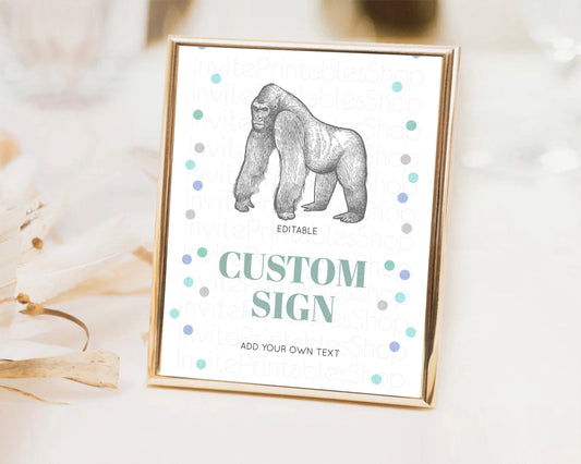 Gorilla Table Sign Decor Gorilla Party Sign Template Safari Adventure Gorilla Minimal Theme 1st Birthday Baptism Baby Shower D10854