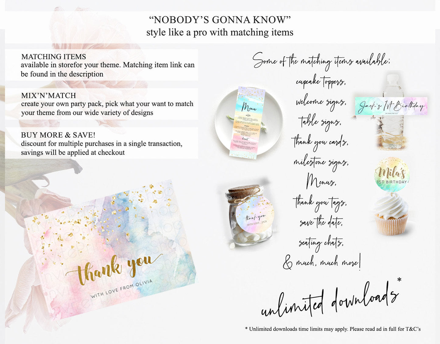 Pastel Thank You Rainbow Thank You Card Colorful Pastel Birthday Thank You Card Confetti Watercolor Pastel Teacher Thank You Cards D10264