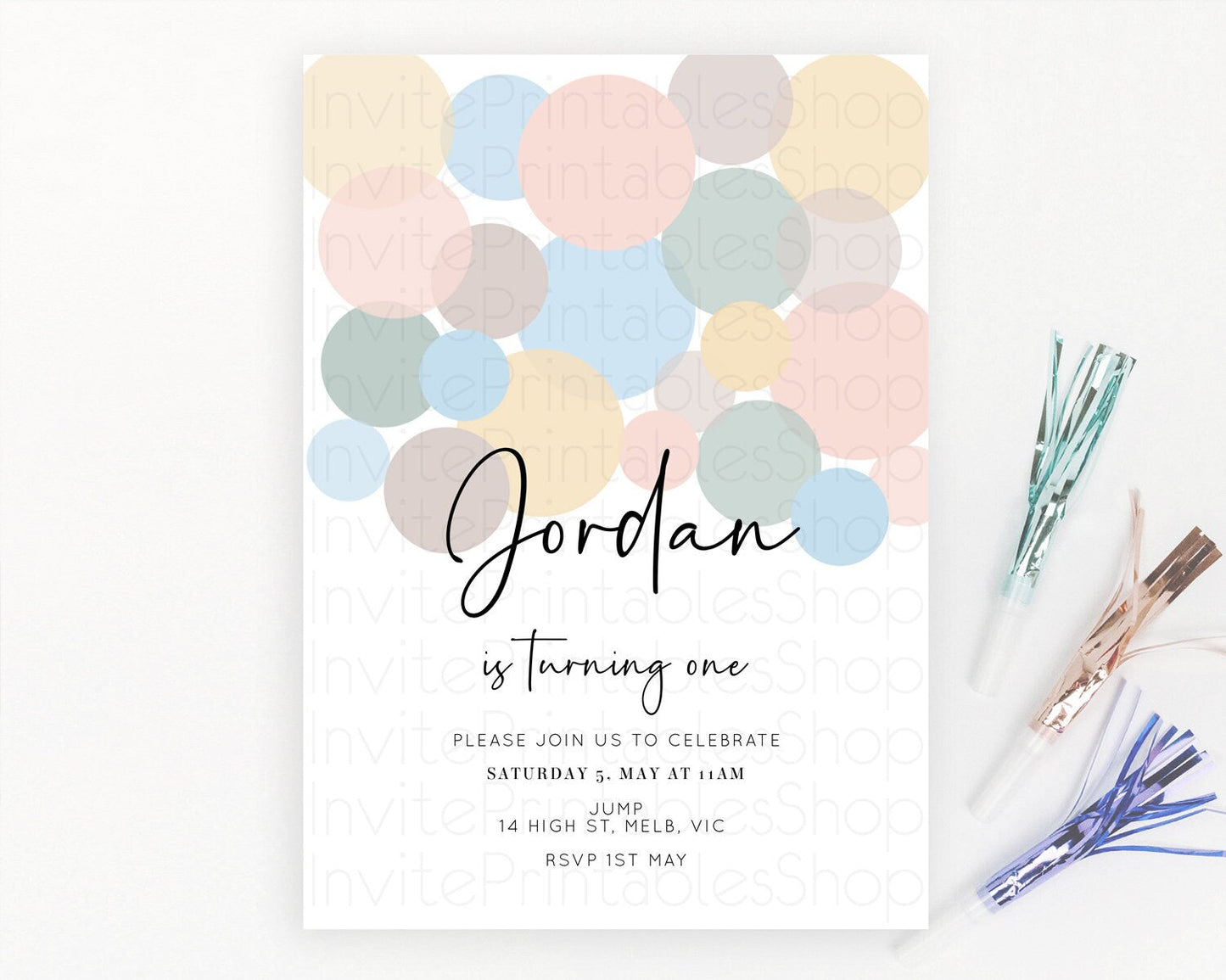 Pastel Birthday Invitation Pastel Confetti Birthday Invitation Bubbles Invitation Colorful Rainbow Confetti 2nd 1st First Birthday D10602