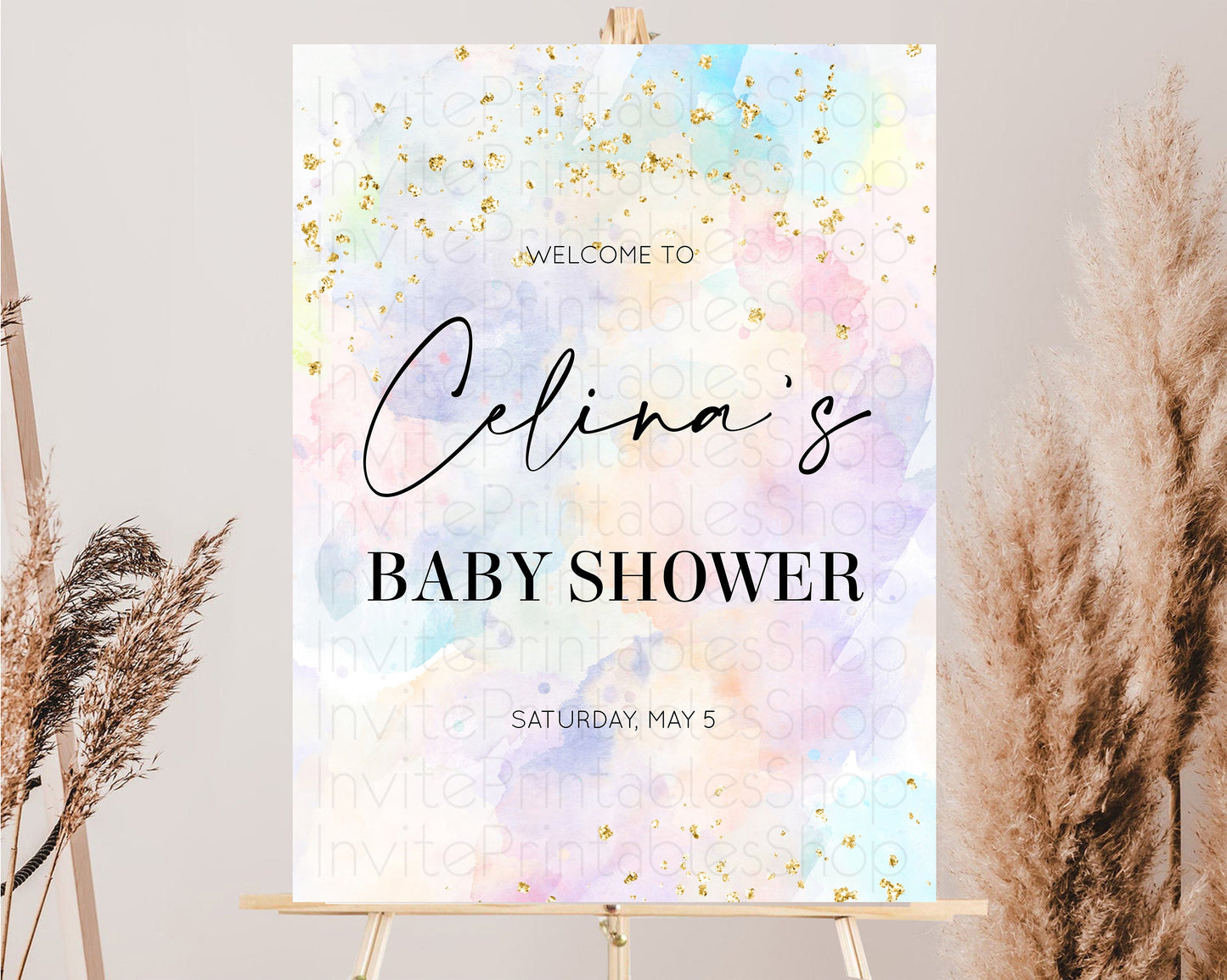 Pastel Baby Shower Welcome Board Pastel Rainbow Colorful Welcome Sign Ombre Watercolor Splash Welcome Board Glitter Sprinkles Welcome