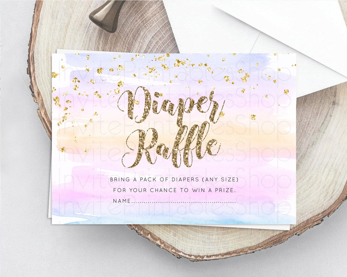 Pastel Diaper Raffle Card Pastel Rainbow Diaper Raffle Insert Colorful Ombre Watercolor Diaper Ticket Confetti Glitter Raffle Game D10595