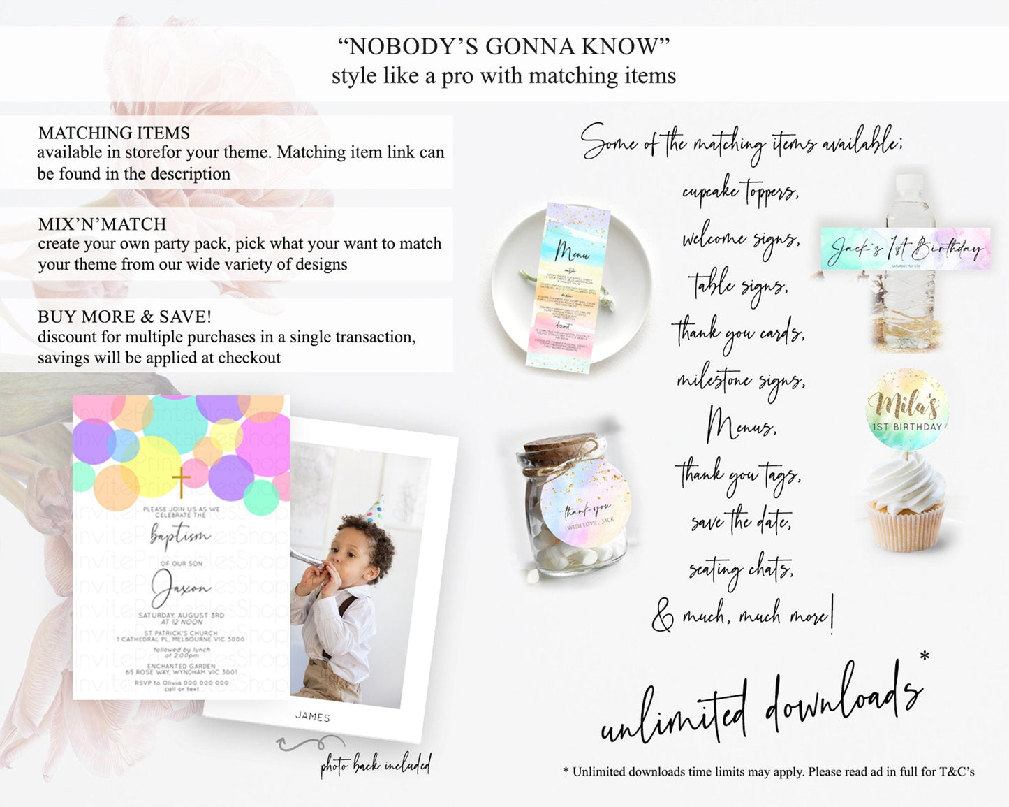 Pastel Baptism Invitation Pastel Confetti Baptism 1st Birthday Invitation Colorful Rainbow Confetti Bubbles Christening Invitation D10888
