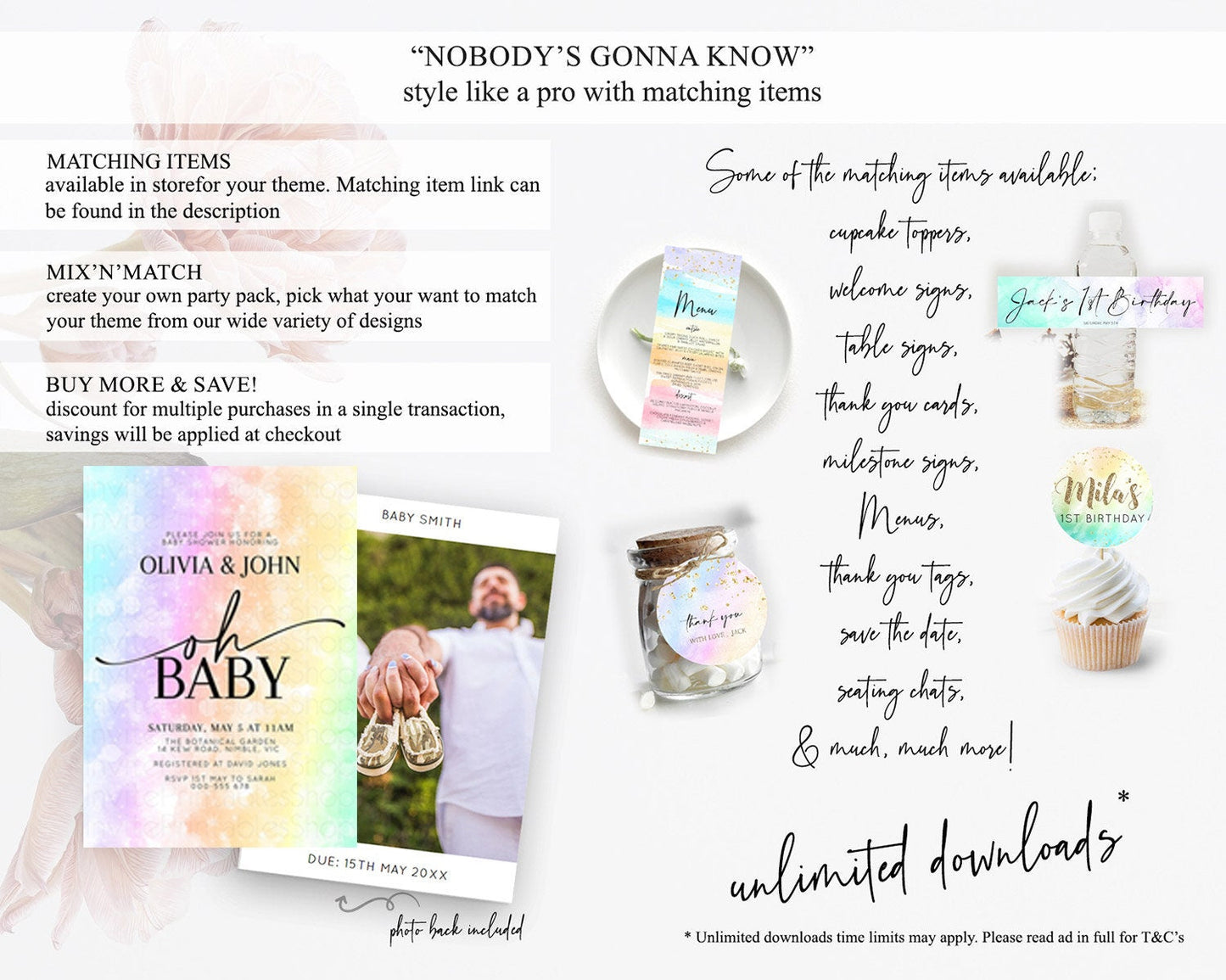 Pastel Baby Shower Invitation Rainbow Baby Shower Invitation Colorful Pastel Watercolor Invitation Gold Glitter Sprinkles Ombre D10647