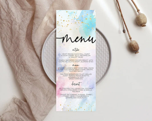 Editable Pastel Menu Pastel Rainbow Menu Template Colorful Pastel Table Deco