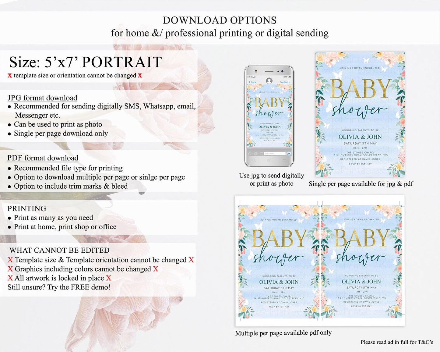 Wildflower Baby Shower Invitation Secret Garden Baby Shower Invitation Pastel Flowers Invite Enchanted Garden Shower Floral Theme D10337