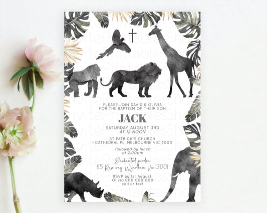 Editable Safari Baptism Invitation Safari Adventure Baptism Birthday Invitat