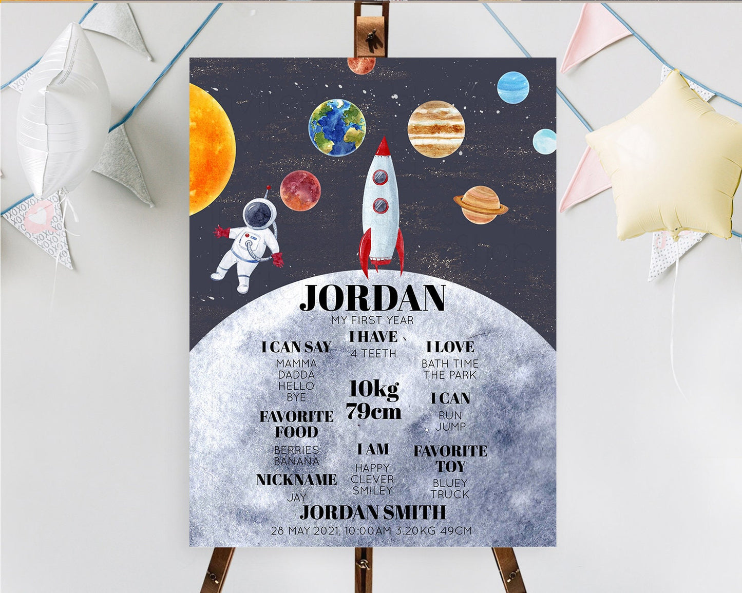 Space First Birthday Milestone Poster Space Milestone Board First Trip Around the Sun Planets Solar System ONE year Birthday Sign D10430